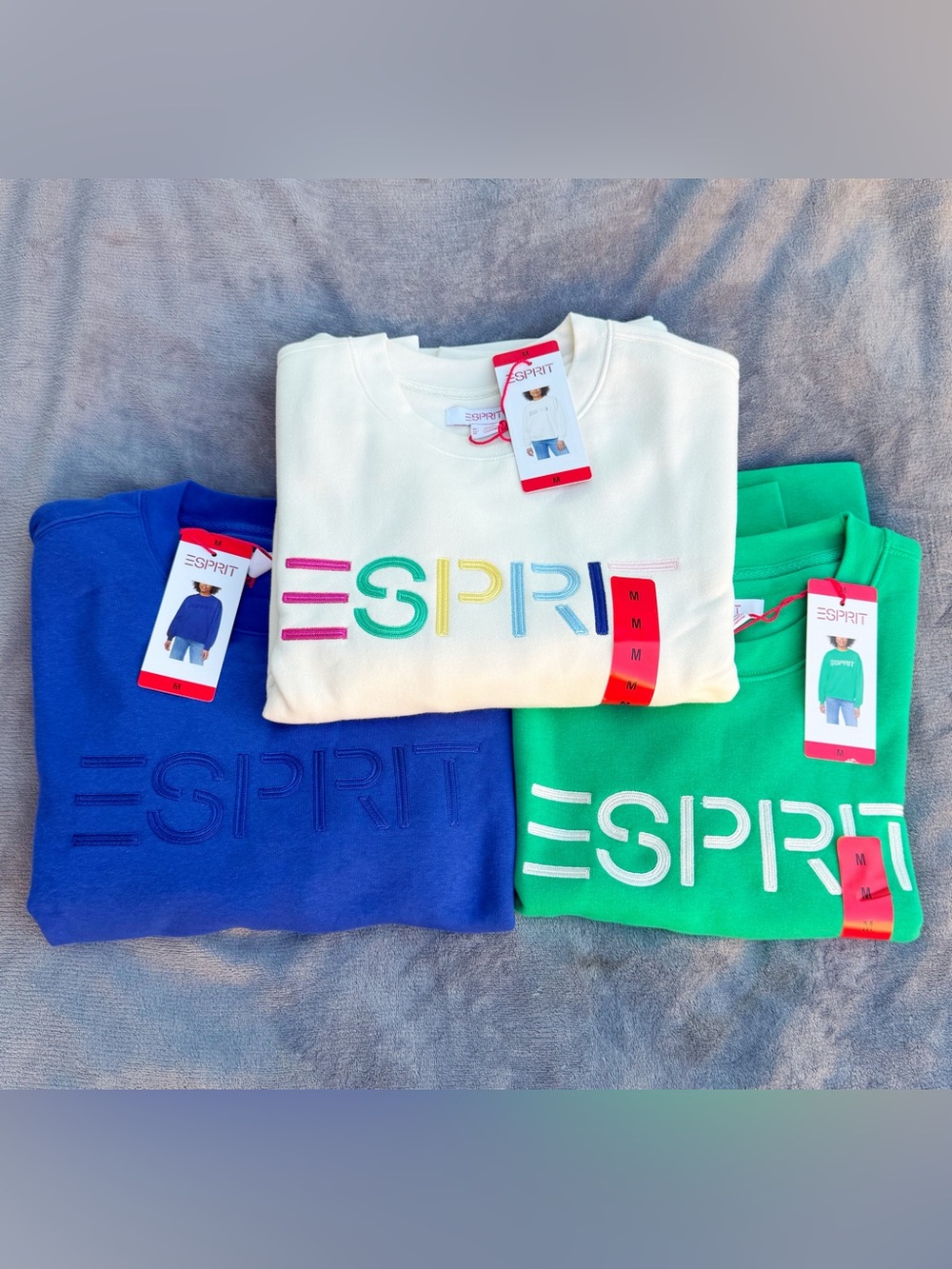 Esprit 80s Crewneck Sweatshirt 3 Pack M White Green Blue Retro Logo Y2k vintage